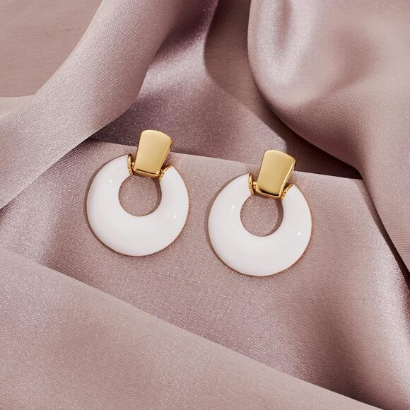 Women's White Statement Retro Hoop Dangle Earrings Multiple Elegance Style - Picture 6 of 7